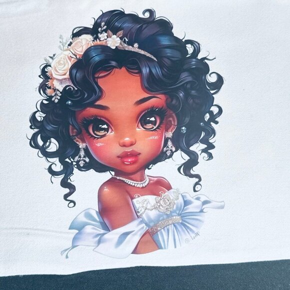 Large Canvas Tote Bag with Elegant Girl in White Dress | Hand Pressed | 17”x14” - Picture 5 of 5